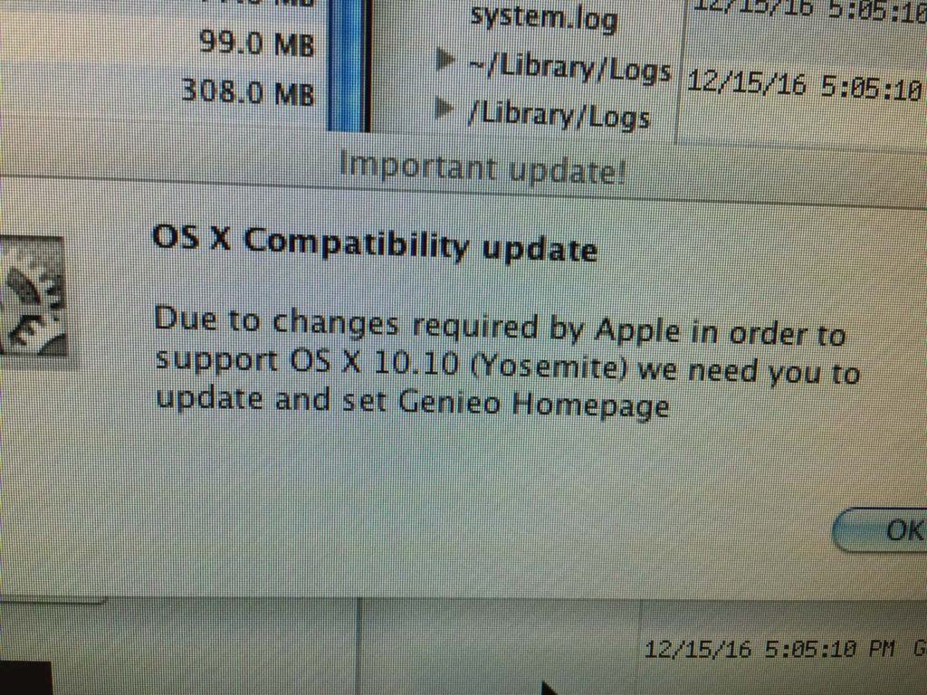 Update Geneio on Mac Dialog box