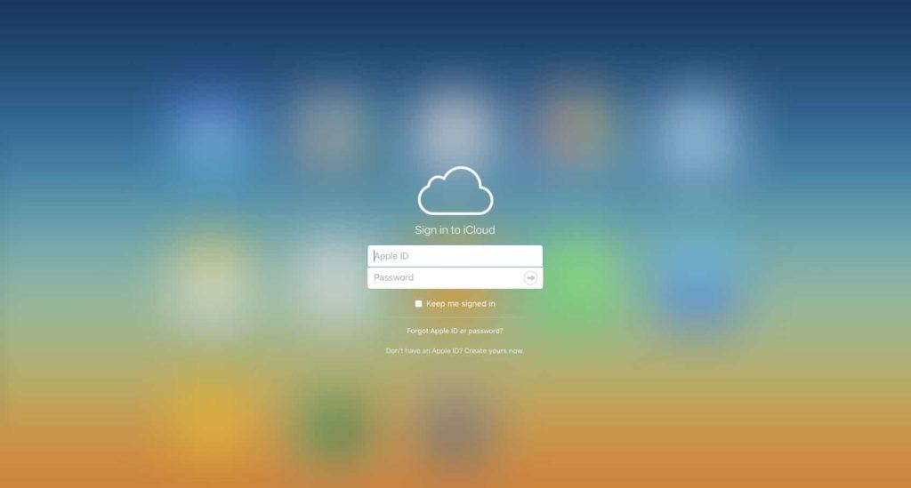 iCloud Login Window for find my iPhone