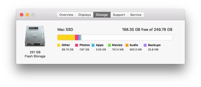 About this Mac, storage tab