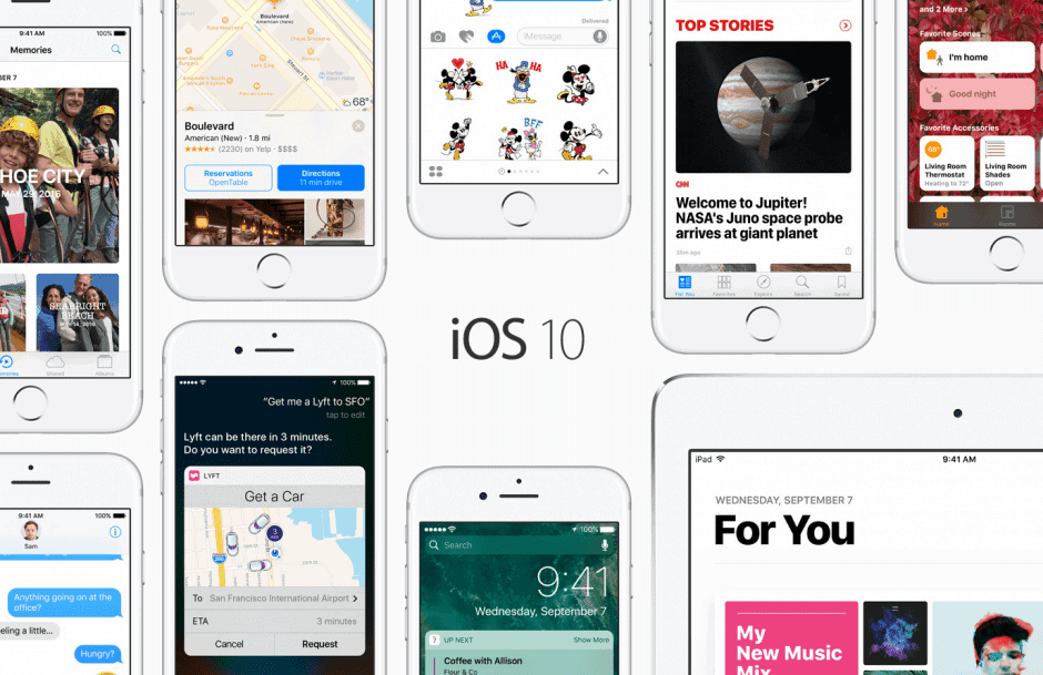 iOS 10 surrounded by iDevices