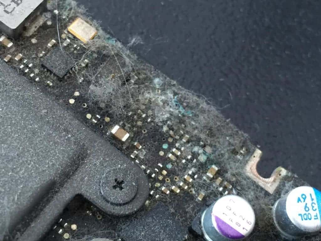 Corrosion visible along top of logic board