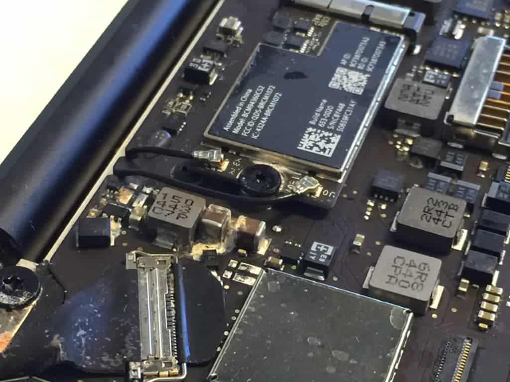 LVDS connector on macbook air with visible water